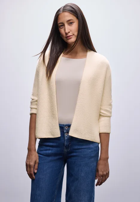 Offener Federgarn-Cardigan soft beige Offener Federgarn-Cardigan soft beige