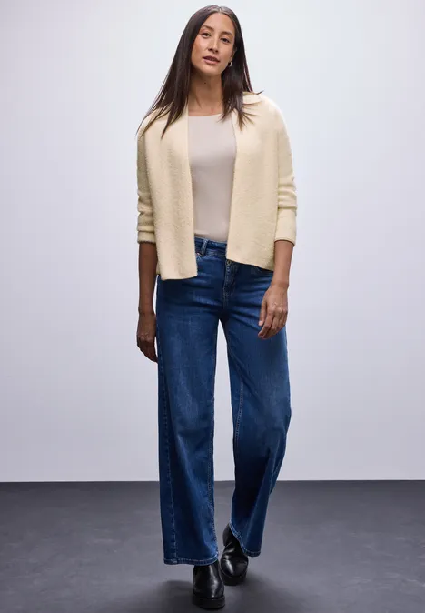 Offener Federgarn-Cardigan soft beige Offener Federgarn-Cardigan soft beige