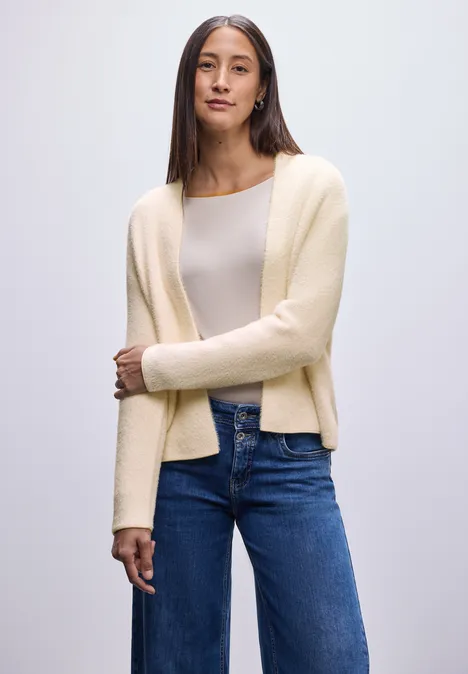 Offener Federgarn-Cardigan soft beige Offener Federgarn-Cardigan soft beige