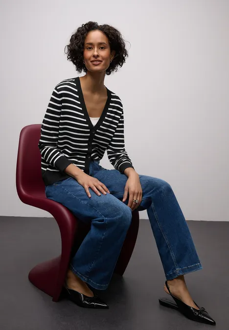 Gestreifter Cardigan Black