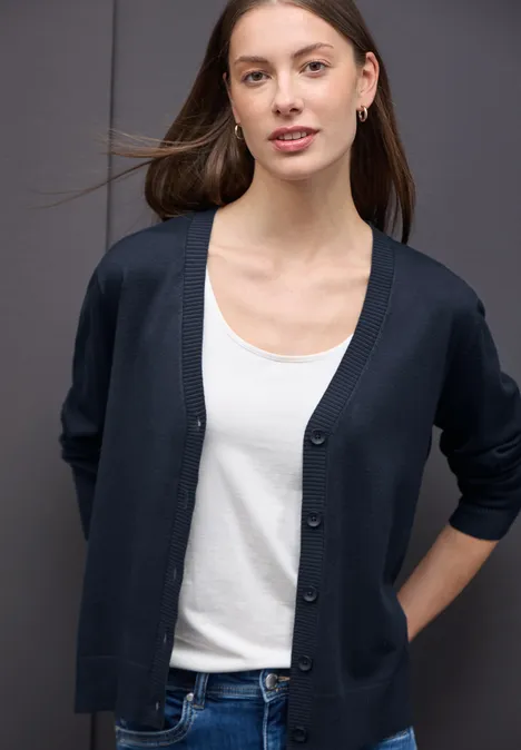 Strickjacke mit V-Ausschnitt deep blue