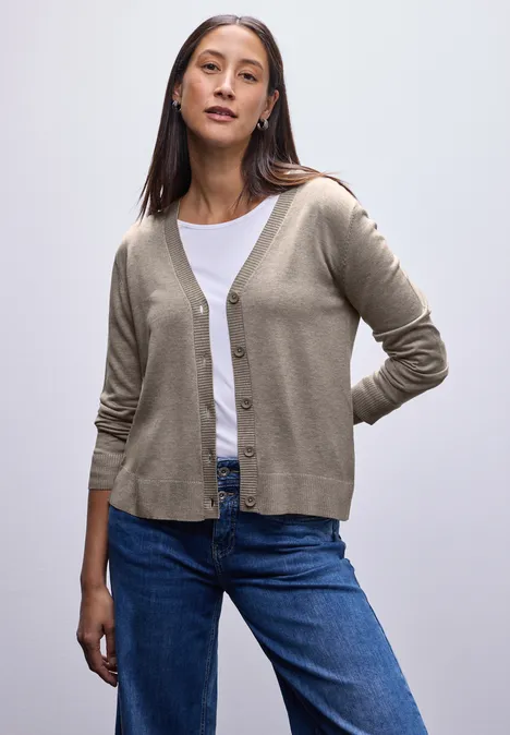 Strickjacke mit V-Ausschnitt mocha dream mel.
