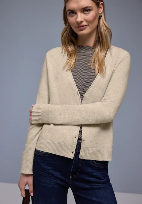 Kuscheliger V-Neck Cardigan cotton beige mel.