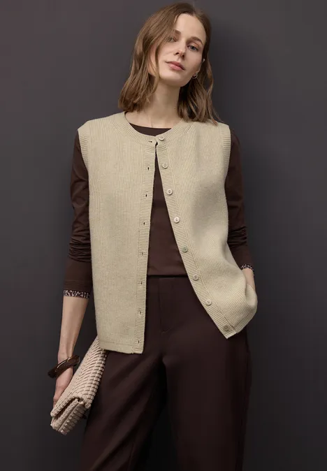 Zacht vest cotton beige mel.
