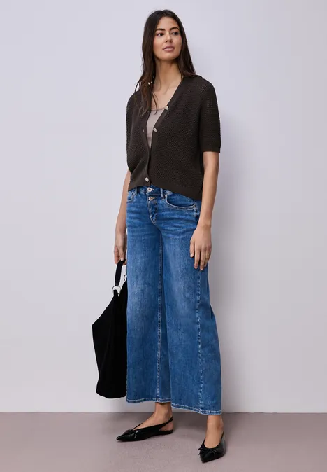 Cardigan à manches courtes avec col en V et structure espresso brown