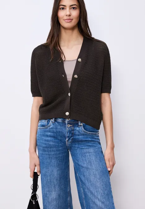 Cardigan à manches courtes avec col en V et structure espresso brown