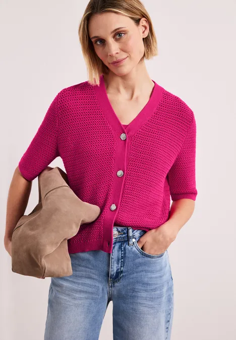 Cardigan à manches courtes avec col en V et structure magenta dream