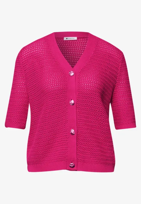 Cardigan à manches courtes avec col en V et structure magenta dream