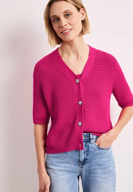 Cardigan à manches courtes avec col en V et structure magenta dream