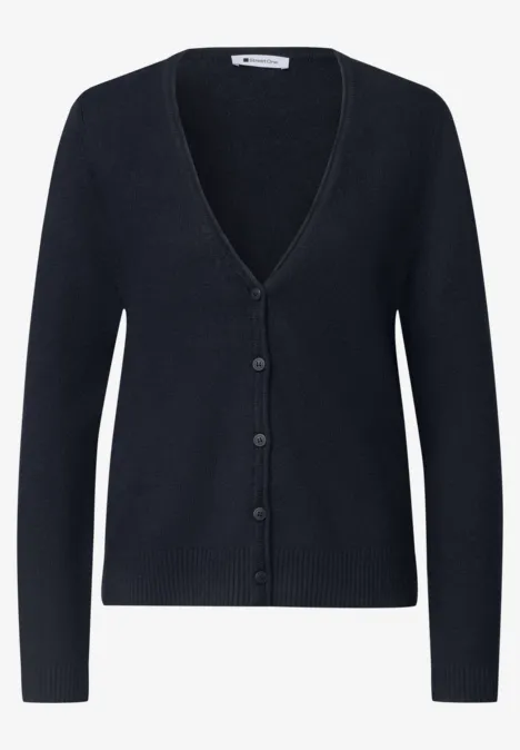 Cardigan à col en V et patte de boutonnage darkest blue Cardigan basique bleu foncé à col V et boutons.
