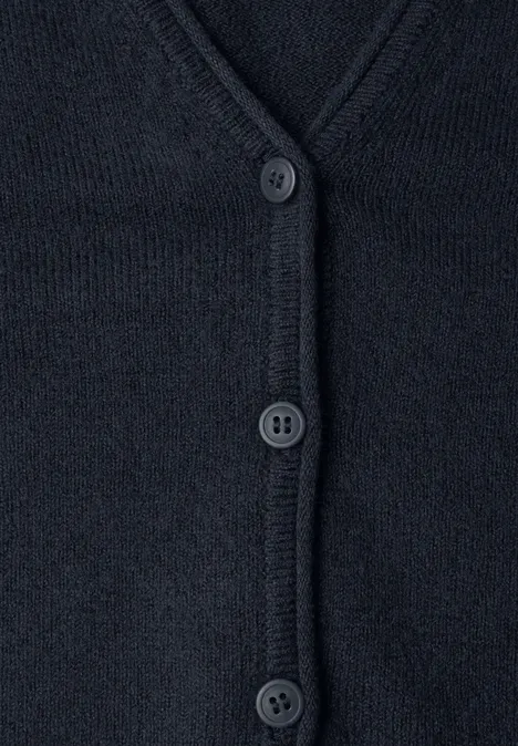 Cardigan à col en V et patte de boutonnage darkest blue Cardigan en maille bleu foncé à col V et trois boutons.