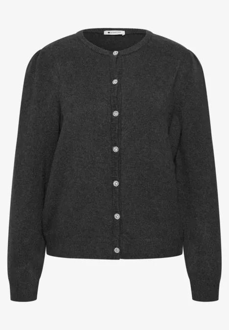 Langarm Cardigan mit Rundhals und Knöpfen armor grey mel. Anthrazitfarbener Strick-Cardigan mit Knopfleiste