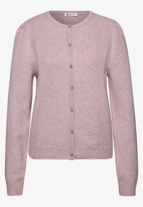 Rosa Strickjacke mit Knopfleiste und Rundhals