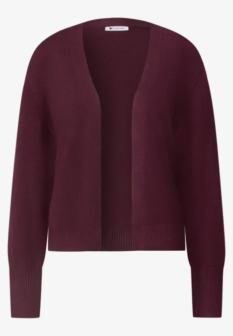 Langarm Cardigan im offenen Schnitt rustic rouge Weinroter, langärmliger Strick-Cardigan mit offenem Design und feinem Rippstrickmuster.