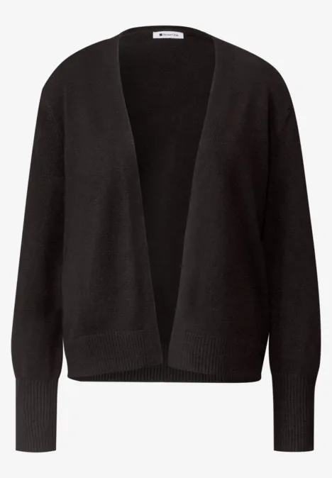 Langarm Cardigan im offenen Schnitt black coffee Schwarze, offene Strickjacke mit V-Ausschnitt, langen Ärmeln und gerippten Bündchen.
