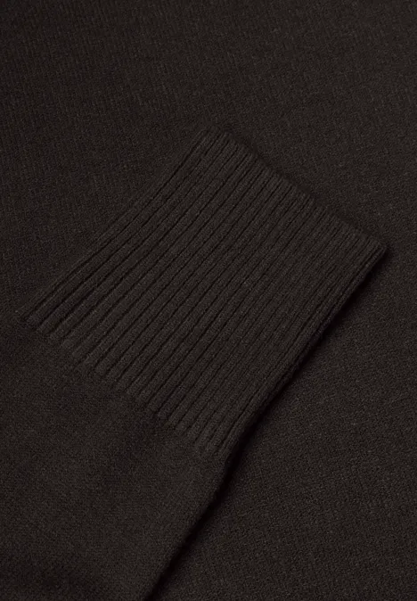 Langarm Cardigan im offenen Schnitt black coffee Nahaufnahme eines schwarzen Strickärmelbündchens.