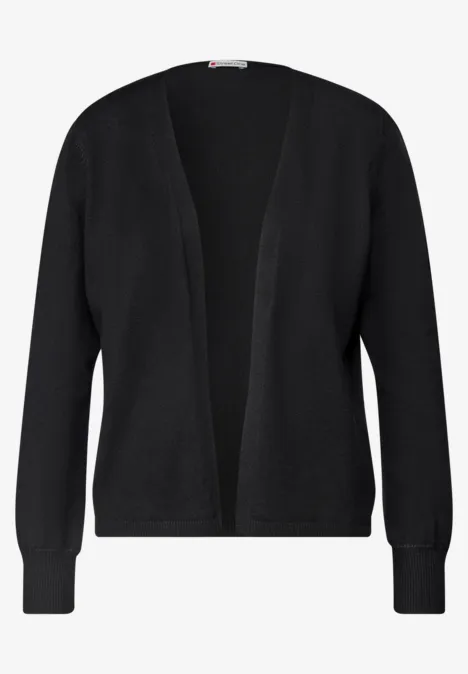 Offener Cardigan in Unifarbe Black Schlichte schwarze Strickjacke mit V-Ausschnitt und langen Ärmeln