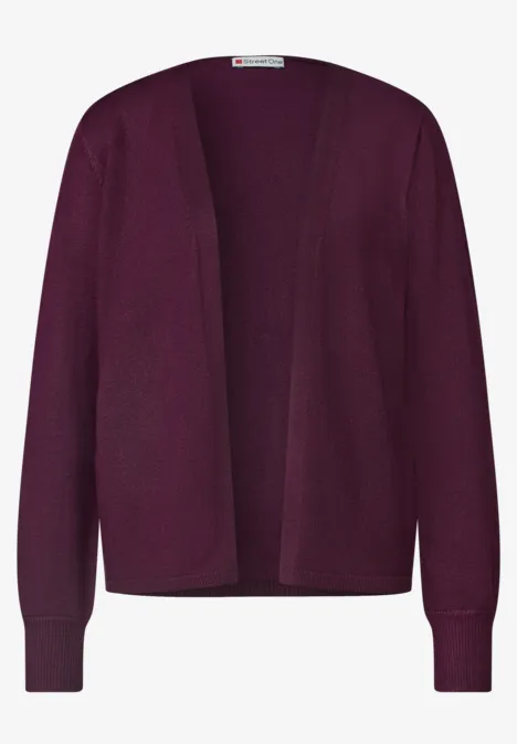 Offener Cardigan in Unifarbe berry maroon Dunkelviolette, offene Strickjacke mit langen Ärmeln und Rundhalsausschnitt.