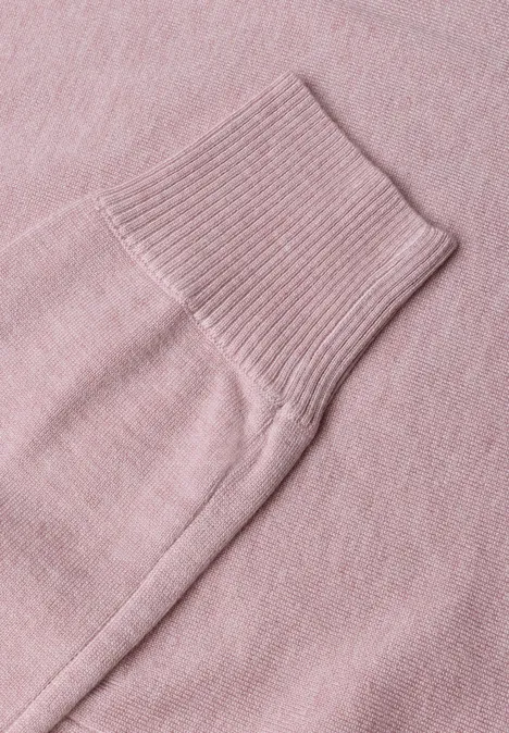 Offener Cardigan in Unifarbe quiet rose mel. Ein rosa Pullover mit Rippenstrick an Ärmel und Bund.