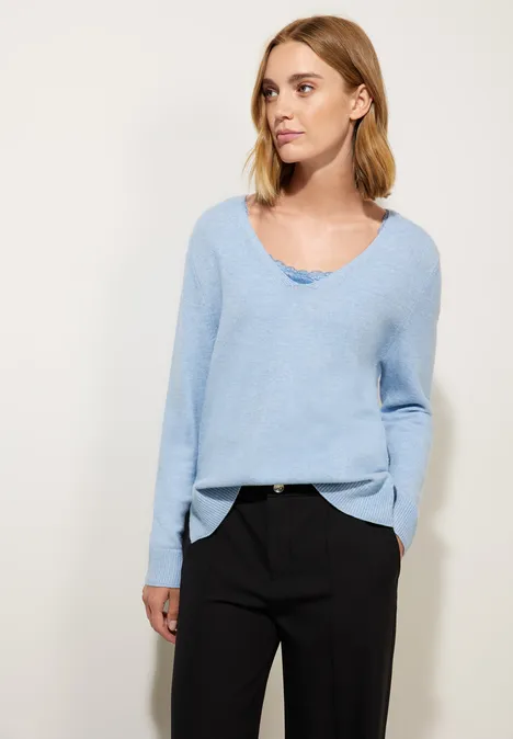 Pull-over à col en V feather blue melange