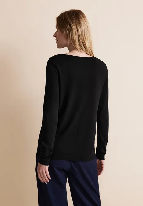 Pull-over en tricot fin basique Black