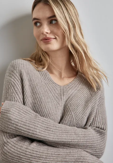 Struktur-Pullover mocha beige mel.