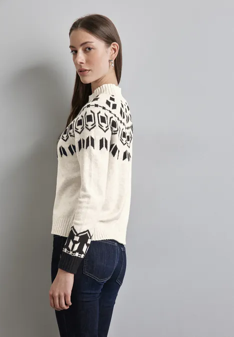 Jaquard Pullover cream white melange