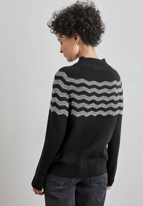 Melange-Look Pullover Black