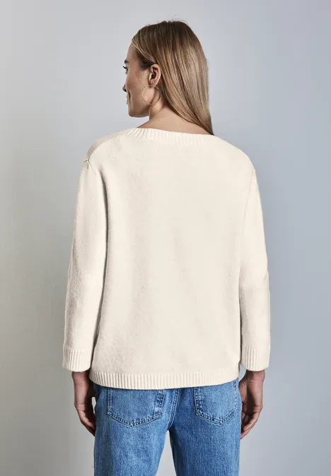 Strickpullover mit Rundhals cream white melange