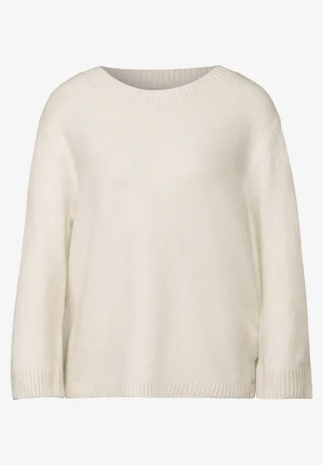Strickpullover mit Rundhals cream white melange