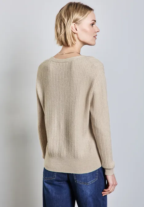 Kuscheliger V-Neck Pullover sheer beige mel.