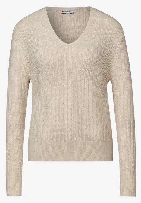 Kuscheliger V-Neck Pullover sheer beige mel.