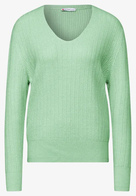 Kuscheliger V-Neck Pullover milky green mel.
