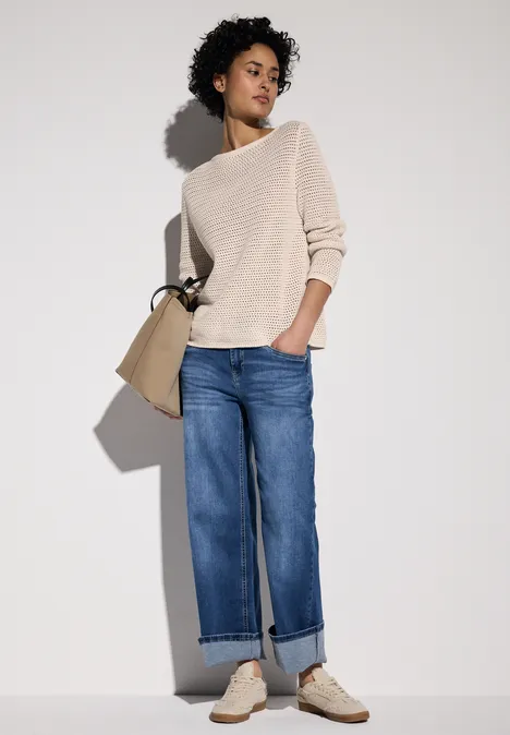 Pullover mit Lochmuster lucid white