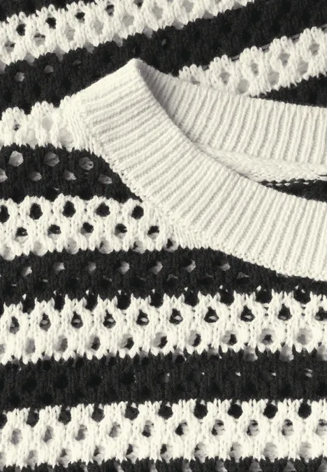 Gestreifter Mesh-Pullover Black