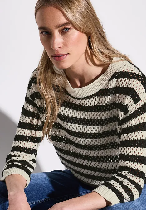 Gestreifter Mesh-Pullover Black