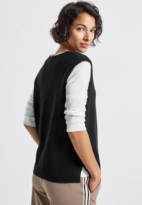 Ärmelloser V-Neck Pullover Black