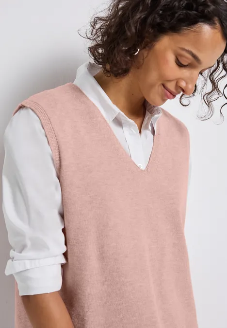 Mouwloze trui met V-hals faded rose mel.