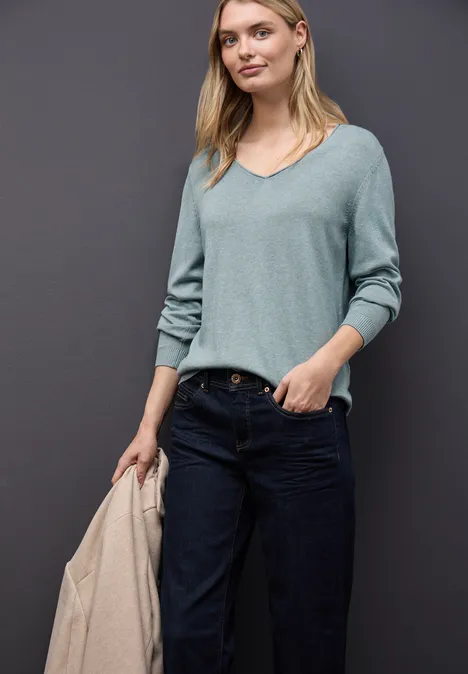 V-Neck Pullover nile blue mel. V-Neck Pullover nile blue mel.