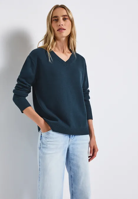V-Neck Pullover tide blue
