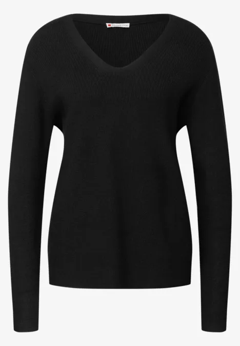 Basic V-Neck Pullover Black