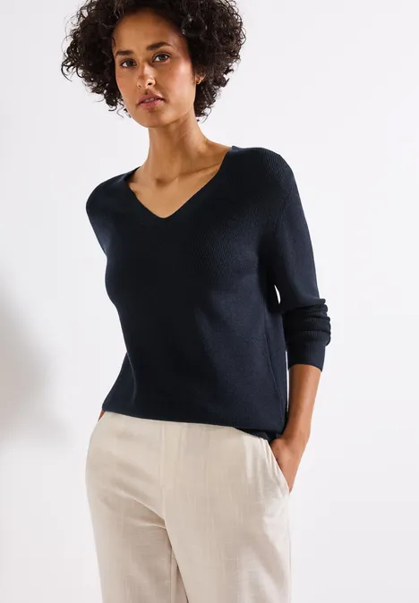 Basis trui met V-hals deep blue