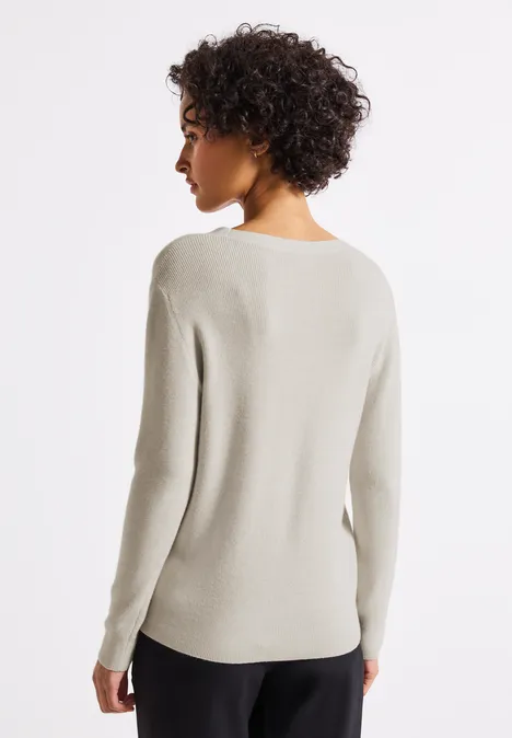 Basic V-Neck Pullover tusk cream mel.