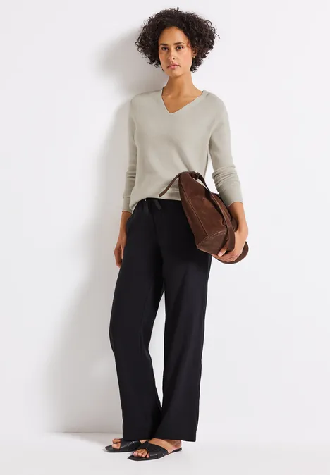Basic V-Neck Pullover tusk cream mel.