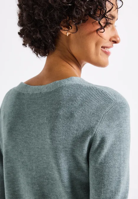 Basic V-Neck Pullover nile blue mel.