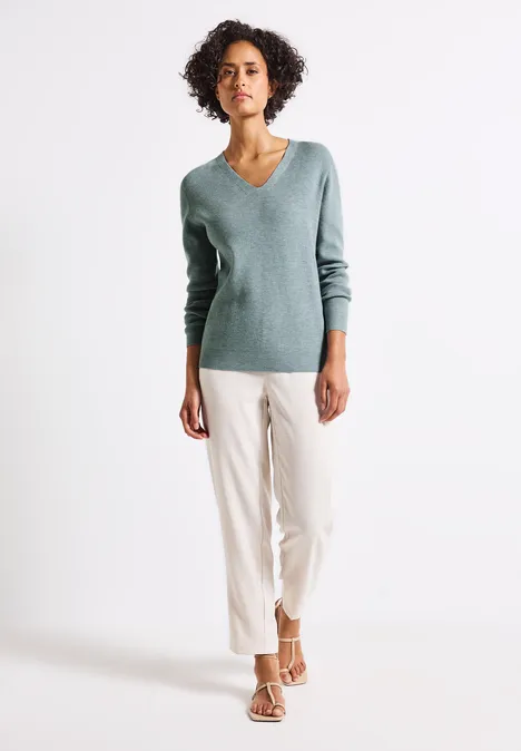 Basic V-Neck Pullover nile blue mel.