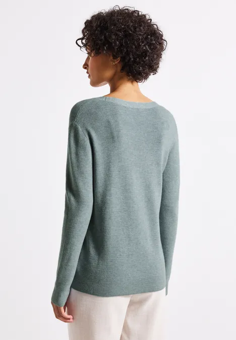 Basic V-Neck Pullover nile blue mel.