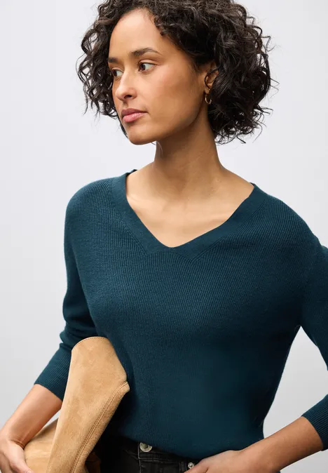 Basic V-Neck Pullover tide blue