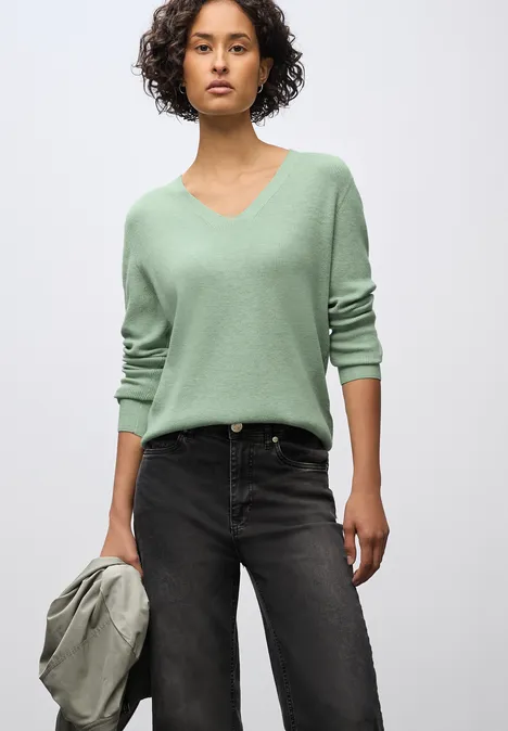 Basic V-Neck Pullover serene green mel.
