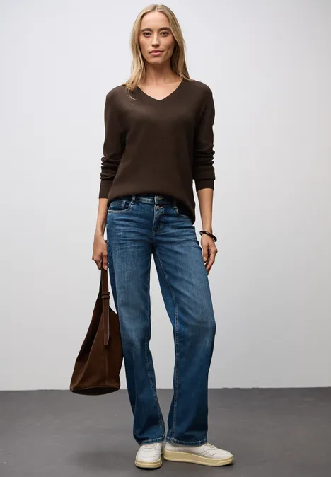 Basic V-Neck Pullover dark hazelnut brown mel.